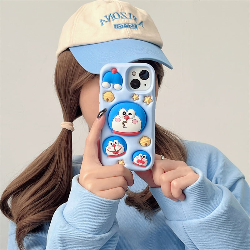 Blue 3D Doraemon Silicone Phone Cover for Apple iPhone Models