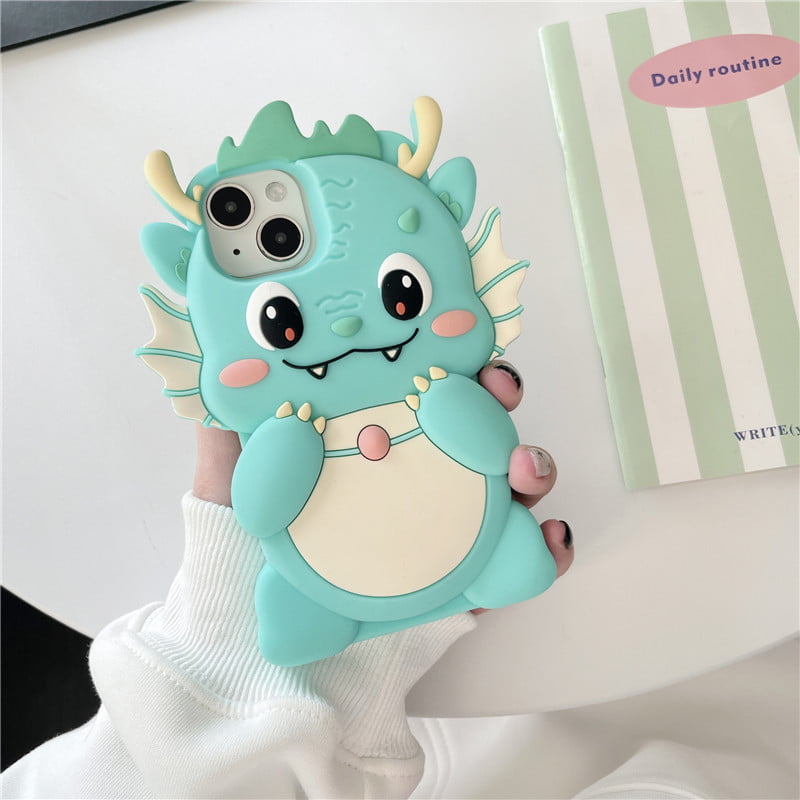 Cyan 3D Cute Dragon Silicone Phone Case for Apple iPhone Model