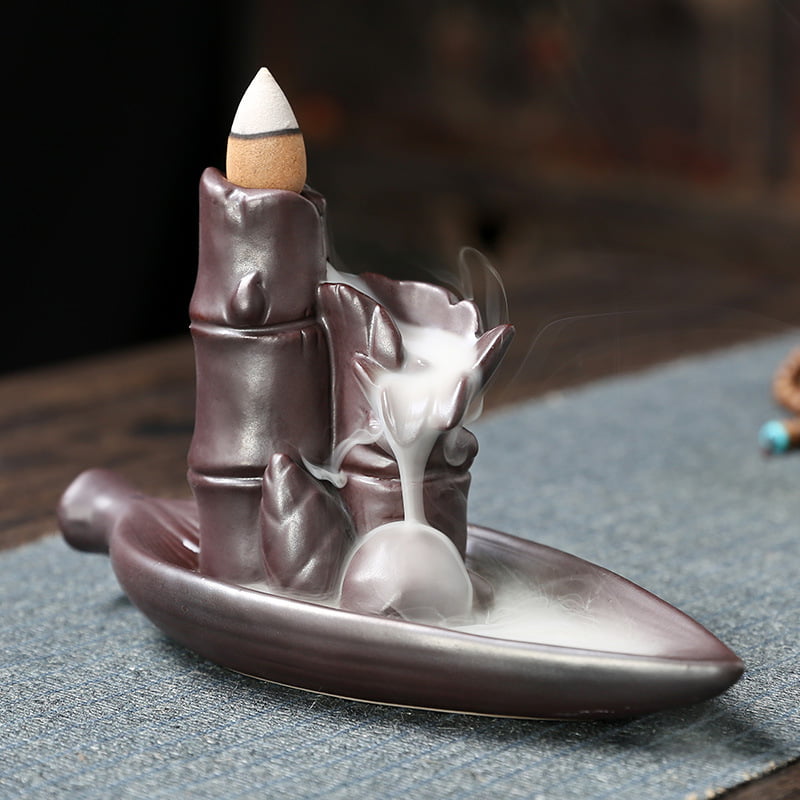 Bamboo Knots Bamboo Shoots Bamboo Leaf Ceramic Backflow Incense Holder Waterfall