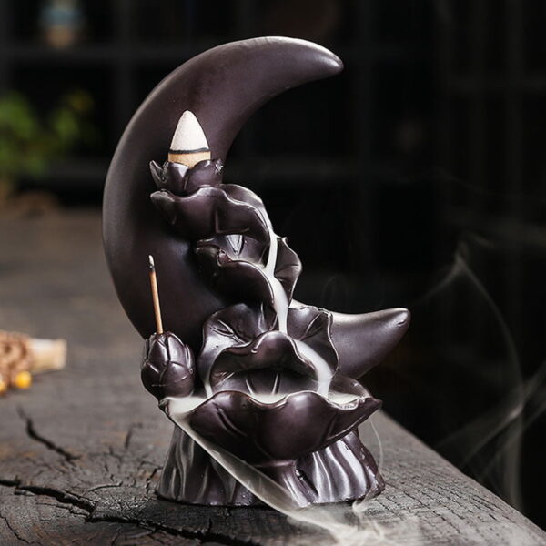 Crescent Moon Lotus Flower Lotus Leaf Ceramic Backflow Stick Incense Holder Crescent Moon Lotus Flower Lotus Leaf Ceramic Backflow Stick Incense Holder