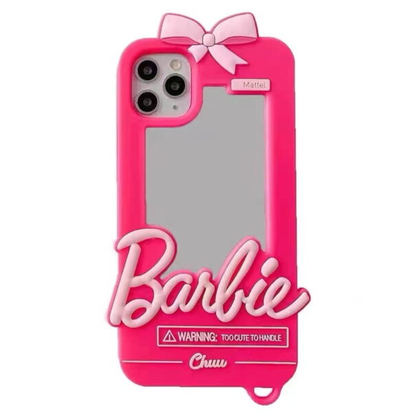 Pink Barbie Silicone Phone Case With Mirror for Apple iPhone Models