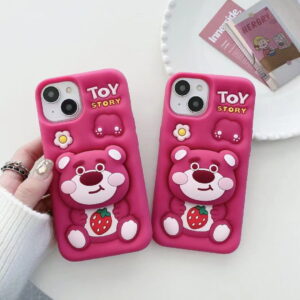 Rose Strawberry Bear Silicone Phone Cover for Apple iPhone Models Rose Strawberry Bear Silicone Phone Cover for Apple iPhone Models