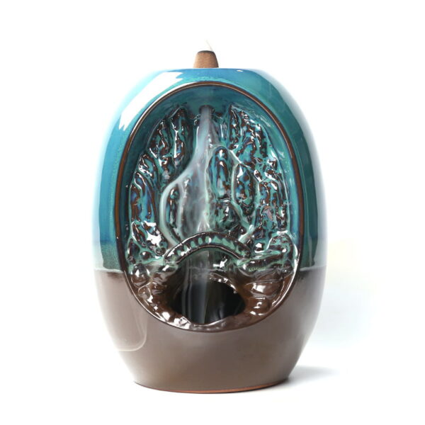 Oval Vase Blue Ceramic Fountain Waterfall Incense Holder