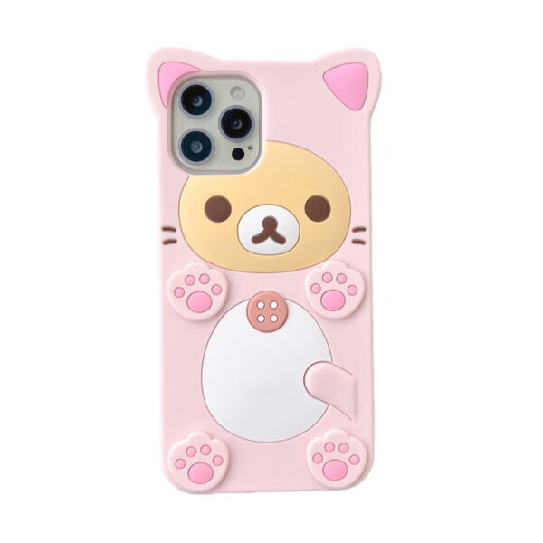 Cute Pink Bear Silicone Phone Cover for Apple iPhone Model