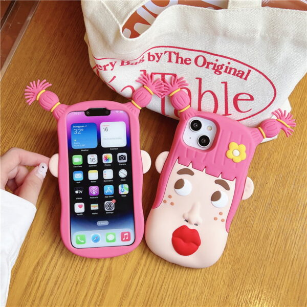3D Cartoon Girl with Braids Silicone Phone Shell for Apple iPhone Models