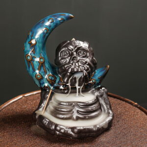 Halloween Crescent Moon Skeleton Waterfall Incense Cone Holder