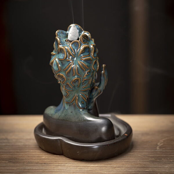 Flower Lady Blue Ceramic Backflow Incense Burner
