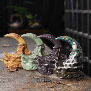Crescent Moon Lotus Clouds Ceramic Fountain Backflow Burner Crescent Moon Lotus Clouds Ceramic Fountain Backflow Burner
