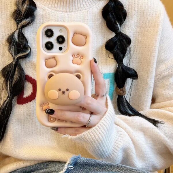 Cute 3D Bear Stand TPU Phone Case for Apple iPhone Models Cute 3D Bear Stand TPU Phone Case for Apple iPhone Models