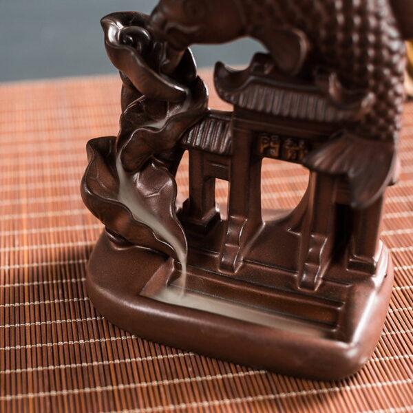 Carp Leaping Over the Dragon Gate Ceramic Backflow Incense Burner