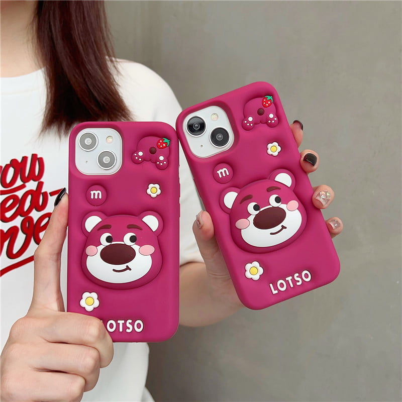 Cute Silicone Strawberry Bear Phone Case for Apple iPhone Models