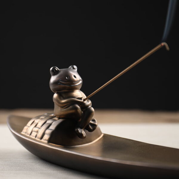 Frog Fishing Boat Ceramic Incense Stick Holder