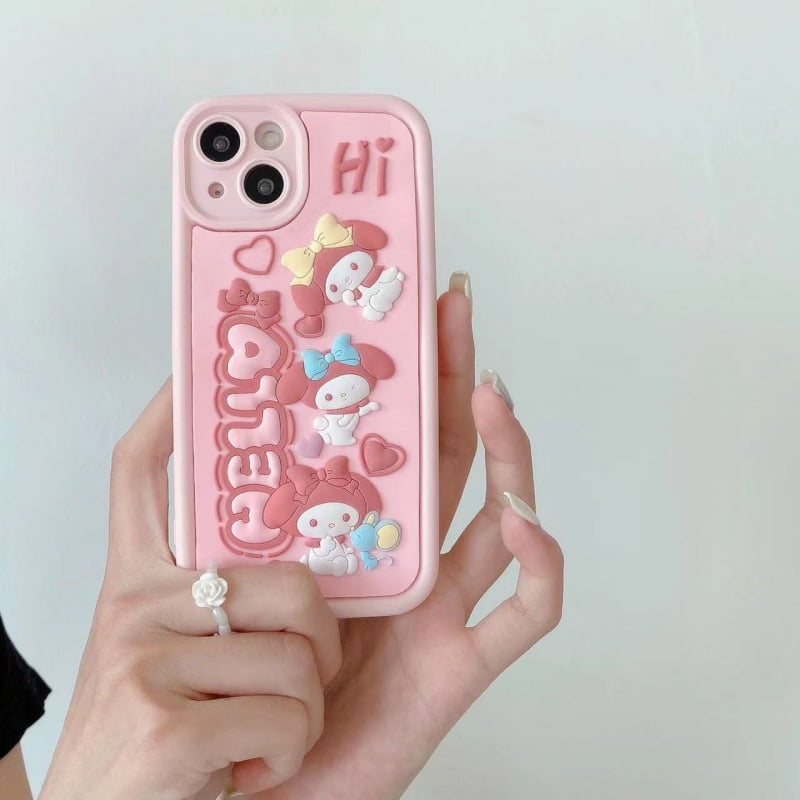 Pink Hello Melody Silicone Phone Cover for Apple iPhone Models