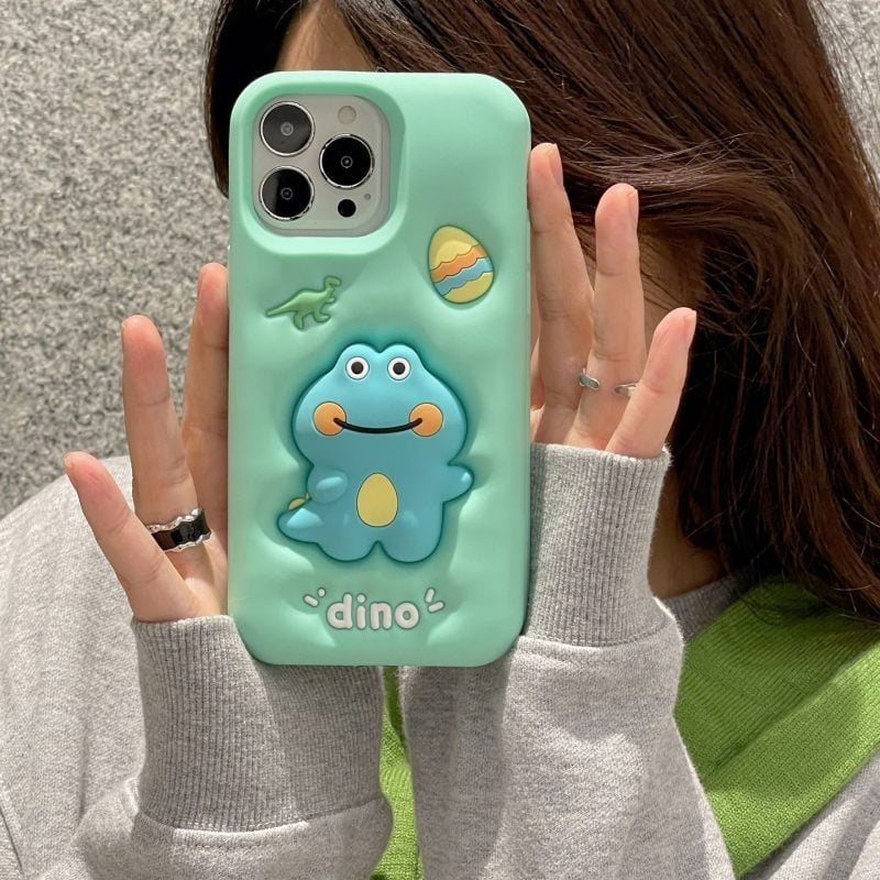 3D Cyan Dinosaur Silicone Phone Case for Apple iPhone Model