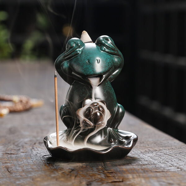 Green Frog Lotus Ceramic Backflow Stick Incense Burner