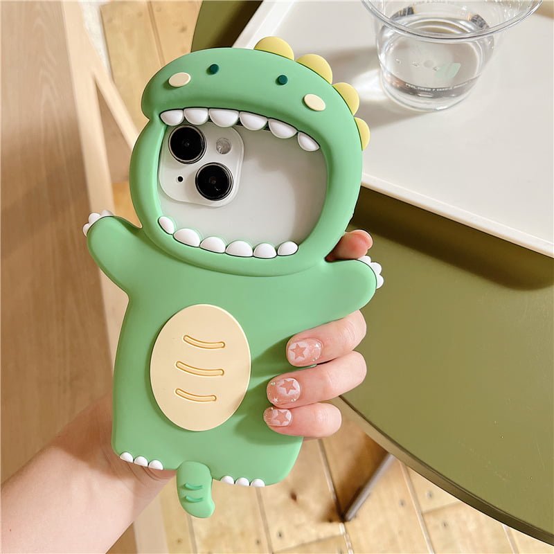 Cute 3D Green Dinosaur Silicone Phone Case for Apple iPhone