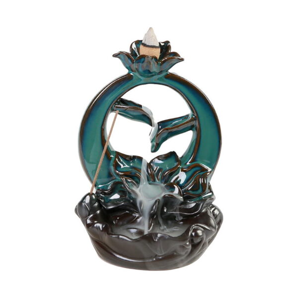 Full Moon Lotus Flower Blue Ceramic Backflow Incense Burner