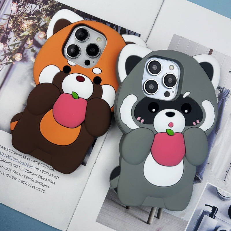 3D Raccoon Liquid Silicone Phone Cover for Apple iPhone Model