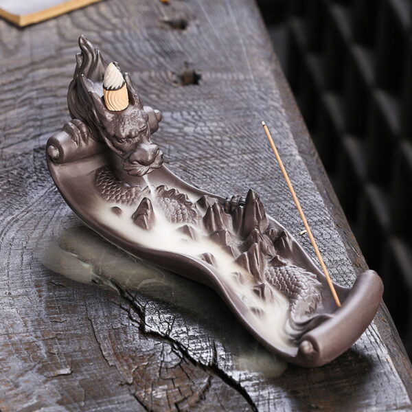 Chinese Dragon Hill Scroll Ceramic Stick Backflow Incense Holder Chinese Dragon Hill Scroll Ceramic Stick Backflow Incense Holder