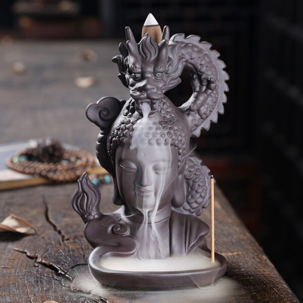 Chinese Dragon Buddha Ceramic Backflow Incense Holder