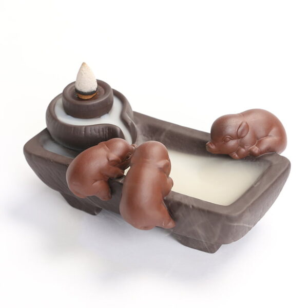 Stone Mill Pig Ceramic Backflow Incense Holder and Burner Waterfall