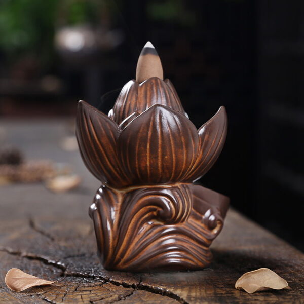 Retro Lotus Bud Ceramic Fountain Waterfall Incense Holder