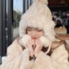 Rabbit Fur Woolen Hat Fur Ball Plus Fleece Warm Knitted Hat