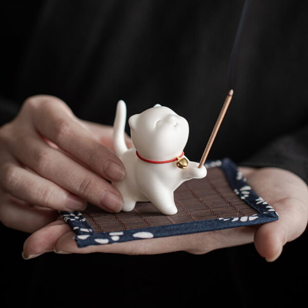 Cute Cat Ceramic Incense Stick Holder Burner