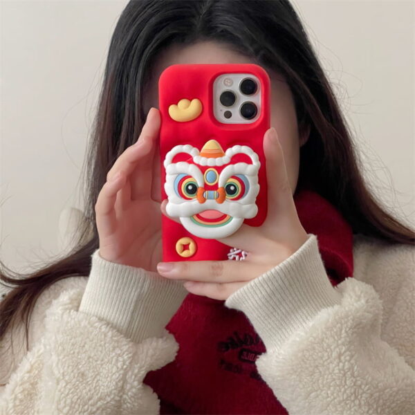 Cute Cartoon Lion Silicone Phone Cover With Bracket for Apple iPhone Models