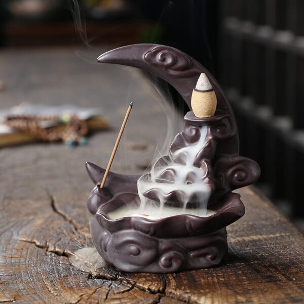 Crescent Moon Lotus Clouds Ceramic Fountain Backflow Burner Crescent Moon Lotus Clouds Ceramic Fountain Backflow Burner