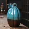 Pumpkin Blue Ceramic Fountain Smoke Backflow Incense Burner - Image 3