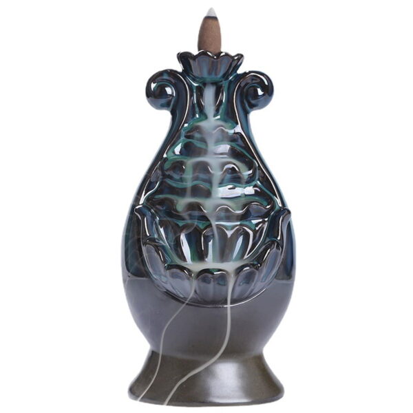 Lotus Vase Blue Ceramic Incense Waterfall Fountain Backflow Burner