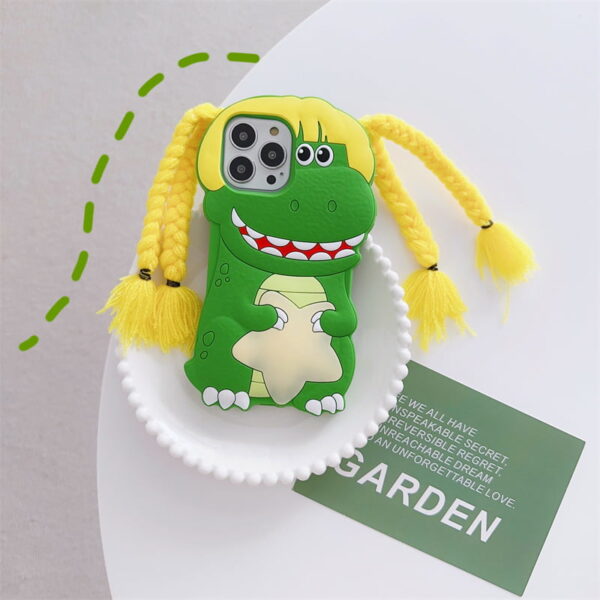 O1CN01RMudob2ICYVDclTYk_!!2203426429250-0-cib Green Dinosaur With Braid Silicone Phone Case for Apple iPhone Models
