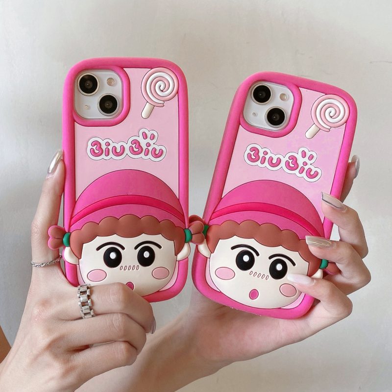 Pink Little Girl Silicone Phone Cover for Apple iPhone Models