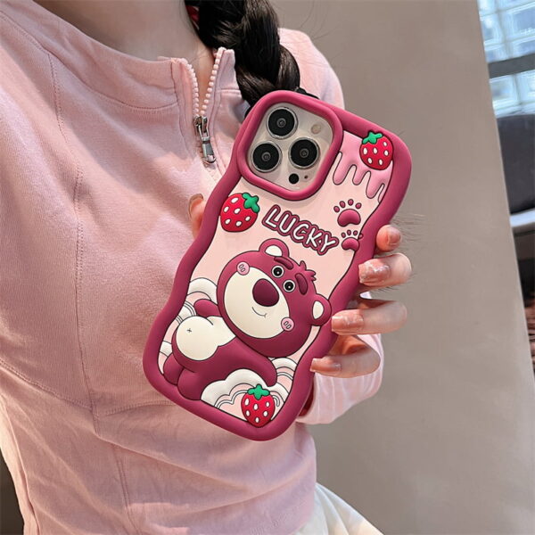 Cartoon Strawberry Bear Silicone Phone Case for Apple iPhone Model