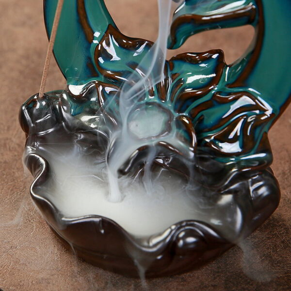 Full Moon Lotus Flower Blue Ceramic Backflow Incense Burner