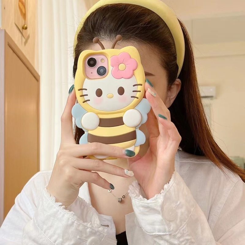 Cute Bee Kitty Cat Silicone Phone Shell for Apple iPhone Models