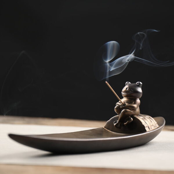 Frog Fishing Boat Ceramic Incense Stick Holder
