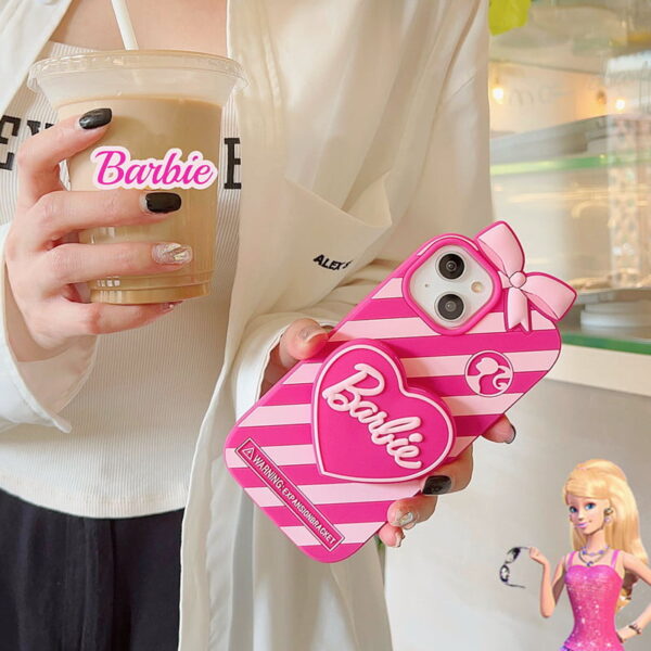 Barbie Love Bow Silicone Phone Case With Stand for Apple iPhone Model Barbie Love Bow Silicone Phone Case With Stand for Apple iPhone Model