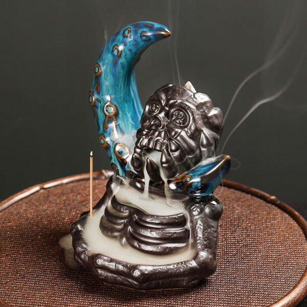 Halloween Crescent Moon Skeleton Waterfall Incense Cone Holder