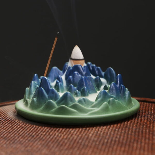 Hill Mountain Blue Green Ceramic Stick Backflow Incense Burner