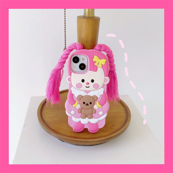 Pink Braid Girl Silicone Phone Shell for Apple iPhone Models
