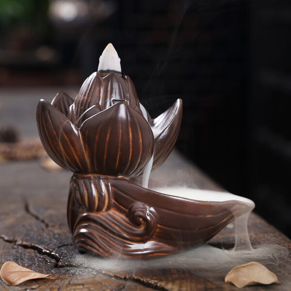 Retro Lotus Bud Ceramic Fountain Waterfall Incense Holder