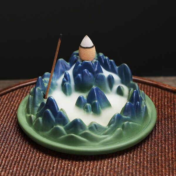 Hill Mountain Blue Green Ceramic Stick Backflow Incense Burner