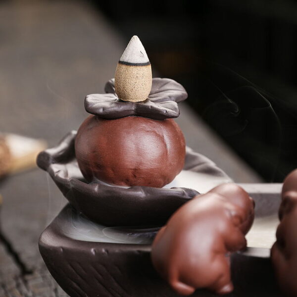 Stone Mill Pig Ceramic Backflow Incense Holder and Burner Waterfall
