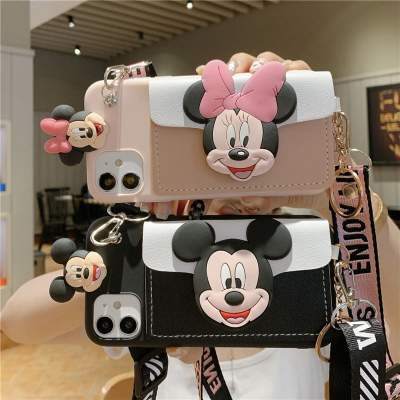 Disney Mickey Mouse Minnie TPU Phone Case With Card Slot for Apple iPhone Models