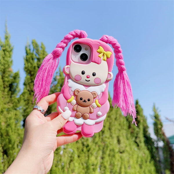 Pink Braid Girl Silicone Phone Shell for Apple iPhone Models
