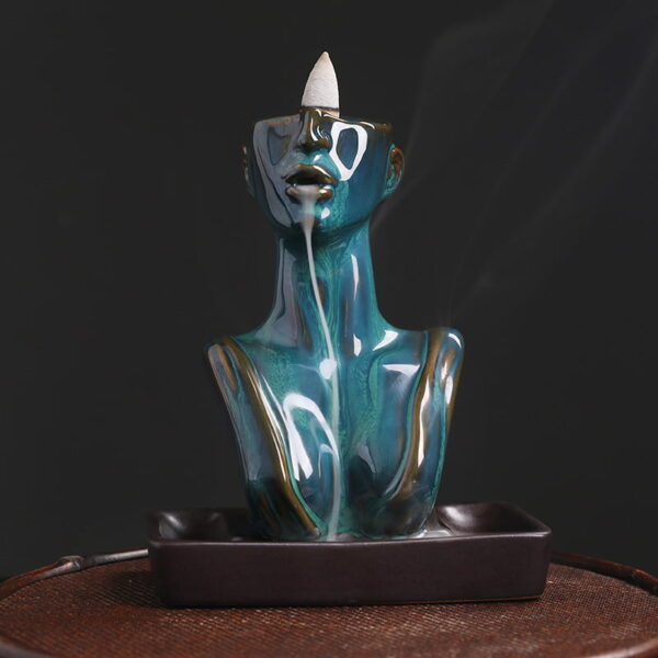 Lady Statue Ceramic Reverse Smoke Incense Burner