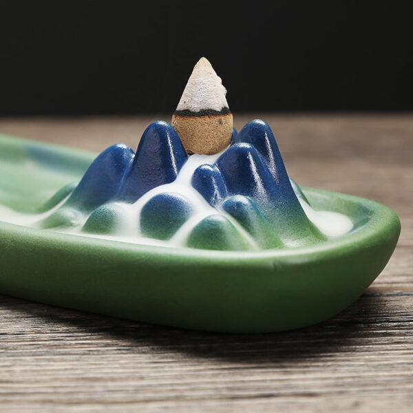 Mountain Hill Boat Blue Green Ceramic Incense Stick Burner Backflow Incense Holder