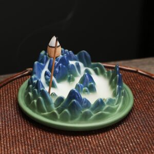 Hill Mountain Blue Green Ceramic Stick Backflow Incense Burner